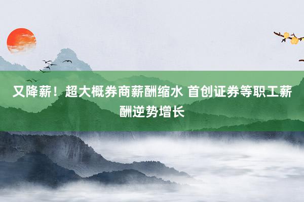 又降薪！超大概券商薪酬缩水 首创证券等职工薪酬逆势增长